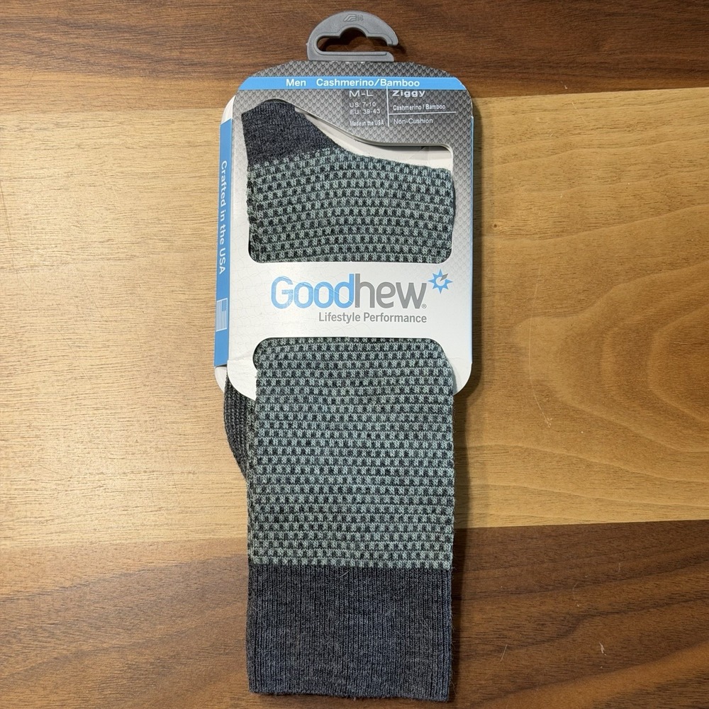 SockWell Socks Mens M-L Green Merino Wool Bamboo Ziggy Crew Stretch Made USA